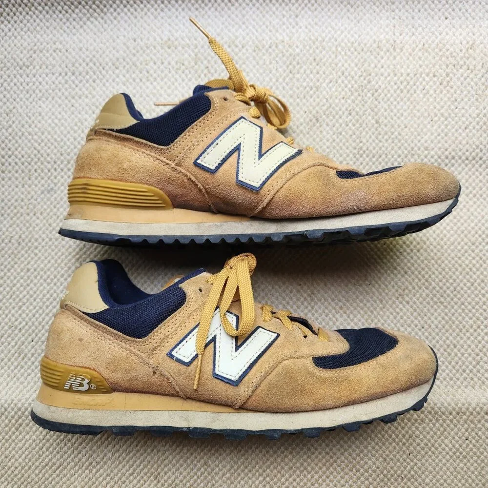 New Balance Mens 574 Running Sneakers M574TNS Blue Brown Tan Size 10 Good used